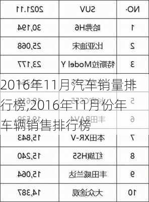 2016年11月汽车销量排行榜,2016年11月份年车辆销售排行榜-第3张图片-立方汽车网