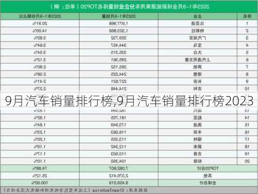 9月汽车销量排行榜,9月汽车销量排行榜2023-第1张图片-立方汽车网