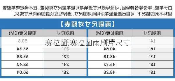 赛拉图,赛拉图雨刷片尺寸